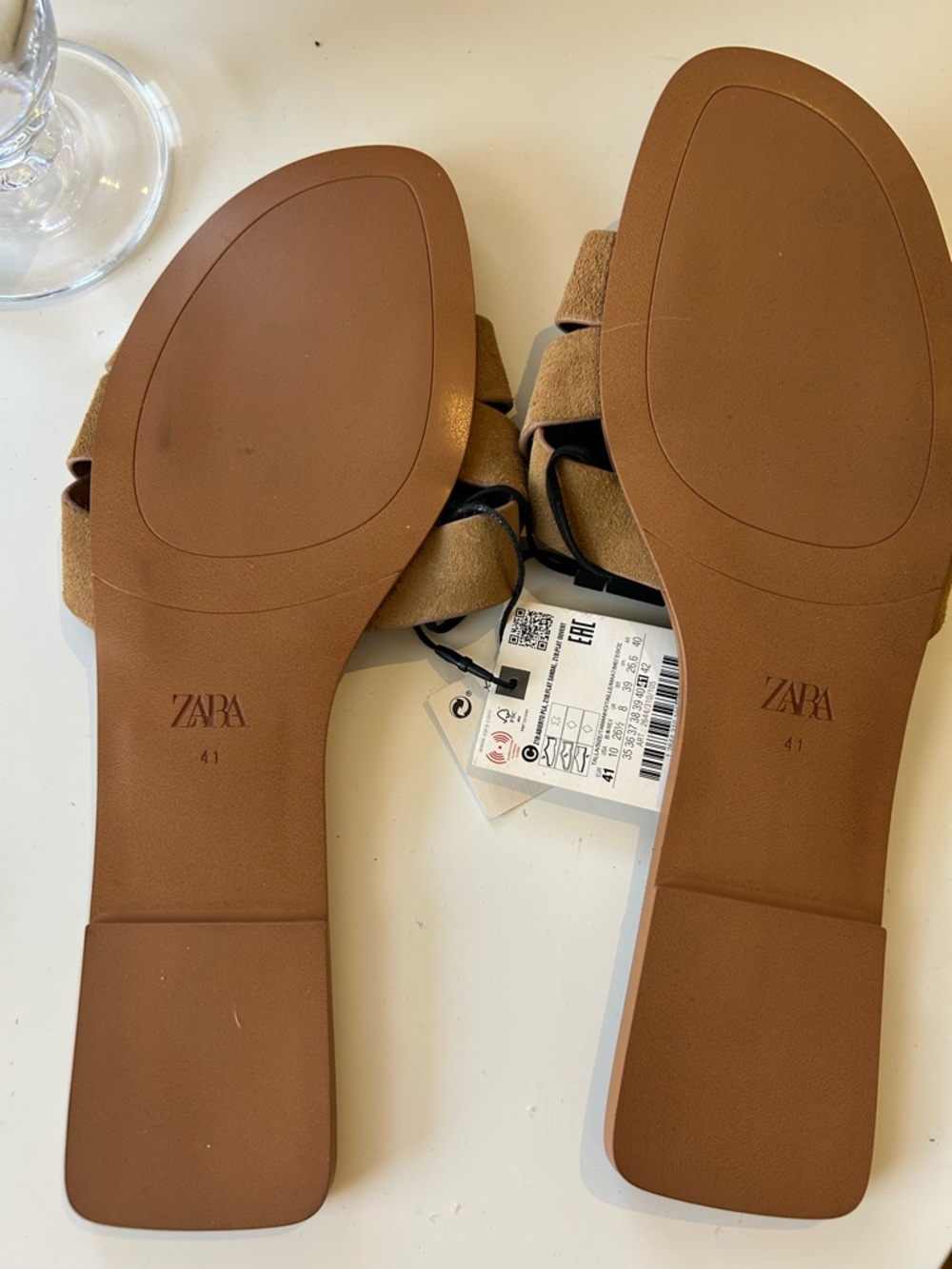 NWT Zara Cognac Brown Knotted Suede Slide Sandals size 41 - Picture 3 of 6